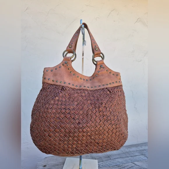 Fossil Vintage Woven Leather Satchel in Cognac Brown - Picture 6 of 9